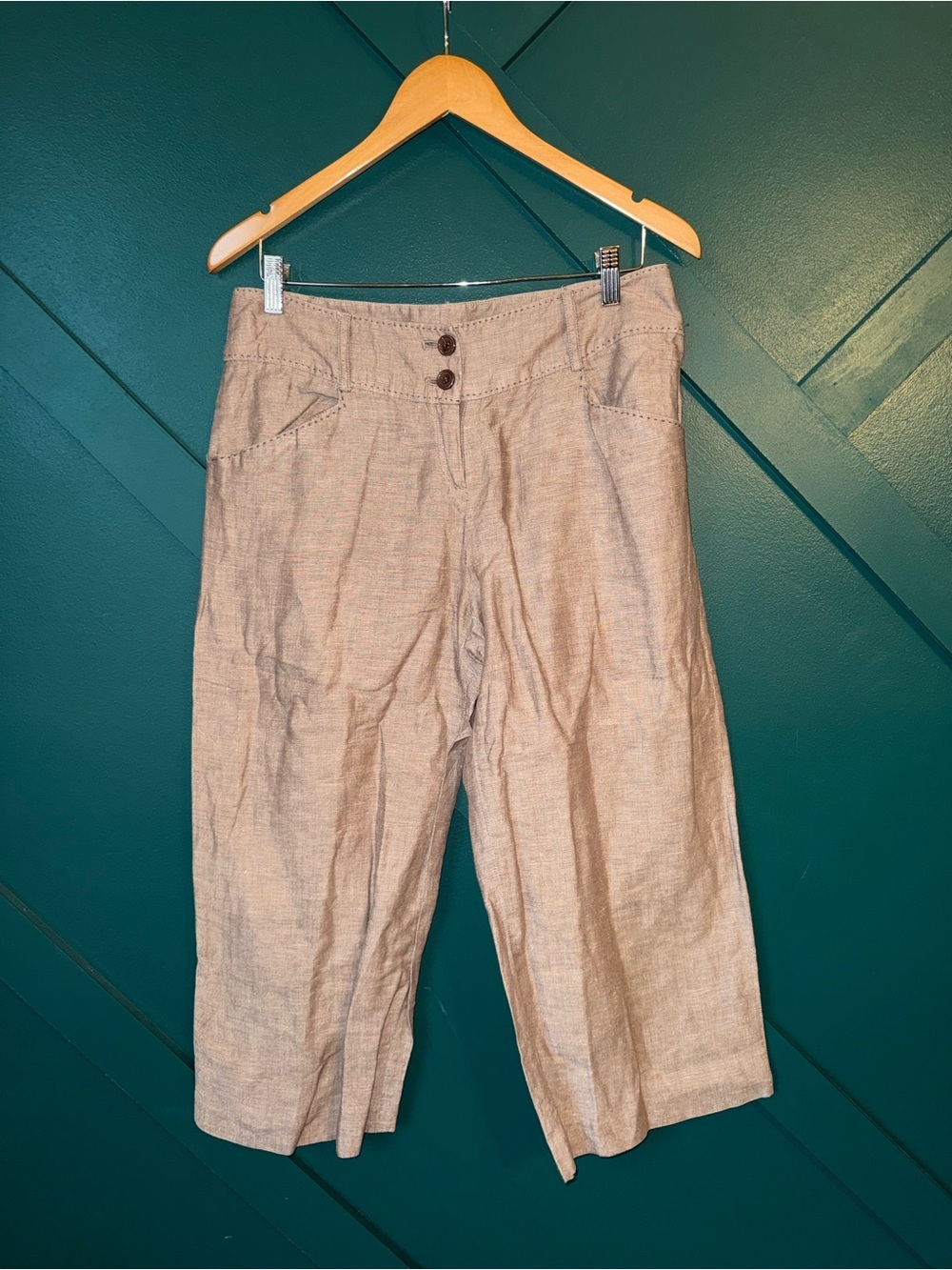 Willi Smith Beige Linen-Blend Capris Y2K